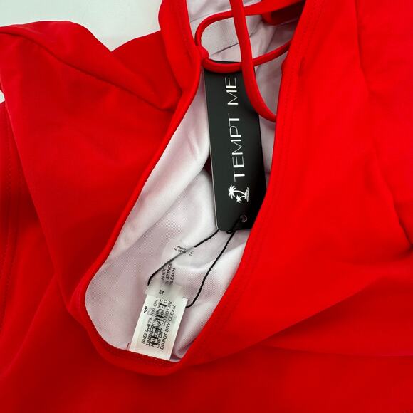 Tempt Me Red V Neck Cross Back Strappy One Piece Swimsuit Medium NWT - Picture 6 of 8